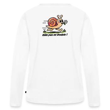 Autoaufkleber, Wohnwagen Rail Step und Double - Frauen Premium Bio Langarmshirt - Weiß - Hinten - Julia (174cm)