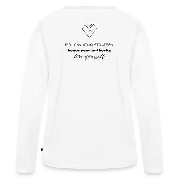 Stratégie & Autorité - Amour de soi - T-shirt manches longues Premium bio Femme - blanc - Dos - Julia (174cm)