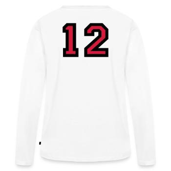 Le numéro 12 - Le numéro de douze - T-shirt manches longues Premium bio Femme - blanc - Dos - Julia (174cm)