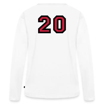Le numéro 20 - nombre de vingt - T-shirt manches longues Premium bio Femme - blanc - Dos - Julia (174cm)
