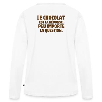 chocolat, chocolat humour, j'aime le chocolat - T-shirt manches longues Premium bio Femme - blanc - Dos - Julia (174cm)