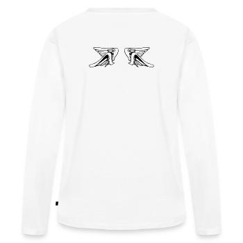 Design 15 (Flügelset, eng) - Frauen Premium Bio Langarmshirt - Weiß - Hinten - Julia (174cm)