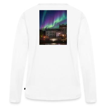 Aurores boréales au-dessus de la villa historique - T-shirt manches longues Premium bio Femme - blanc - Dos - Julia (174cm)