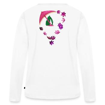 Parapluie pailleté et anneau de fleurs - T-shirt manches longues Premium bio Femme - blanc - Dos - Julia (174cm)