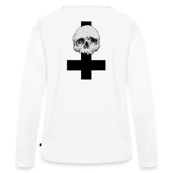 Skull croix inversée - T-shirt manches longues Premium bio Femme - blanc - Dos - Julia (174cm)