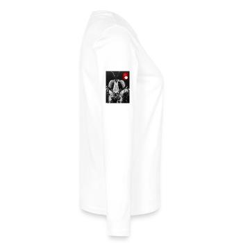 Bug aus - Frauen Premium Bio Langarmshirt - Weiß - Rechts - Julia (174cm)