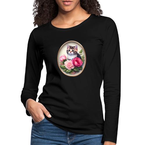 Süßes Kätzchen mit Rosen - Frauen Premium Langarmshirt