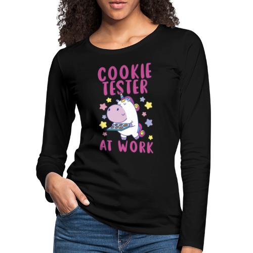 Cookie Tester At Work - Einhorn mit Keksen - Frauen Premium Langarmshirt