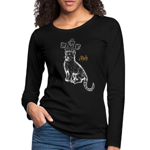 Funny Medieval 'Meh' Cat - Dame premium T-shirt med lange ærmer