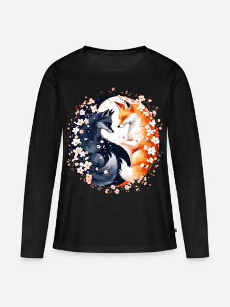 Kitsune Fuchs, Japanische Anime & Mythologie - Frauen Premium Bio Langarmshirt - Schwarz