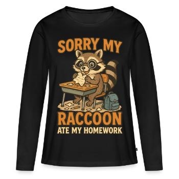 Raccoon Homework Funny - Women's Premium Organic Long Sleeve Shirt - black - Front - Julia (174cm)