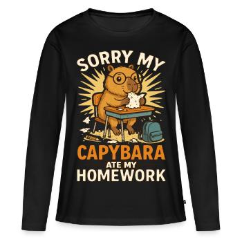 Capybara Capybara Devoirs Drôle - T-shirt manches longues Premium bio Femme - noir - Devant - Julia (174cm)