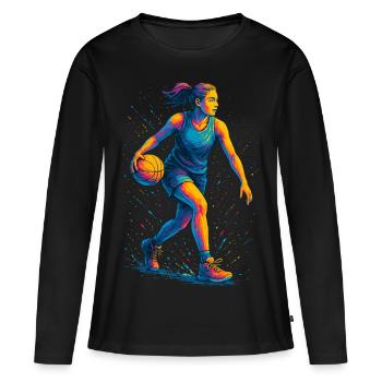 Basket-ball Basketteur Basketteur Basketteur Femme - T-shirt manches longues Premium bio Femme - noir - Devant - Julia (174cm)