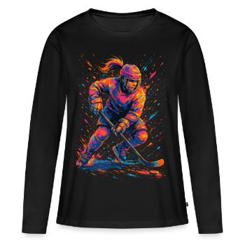 Eishockey Eishockeyspieler Frau - Frauen Premium Bio Langarmshirt - Schwarz - Vorne - Julia (174cm)