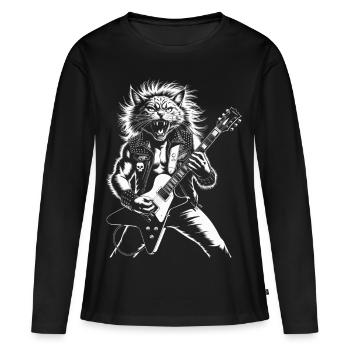 Musique Rock, Chat, Guitare, Guitariste, Heavy Metal - T-shirt manches longues Premium bio Femme - noir - Devant - Julia (174cm)