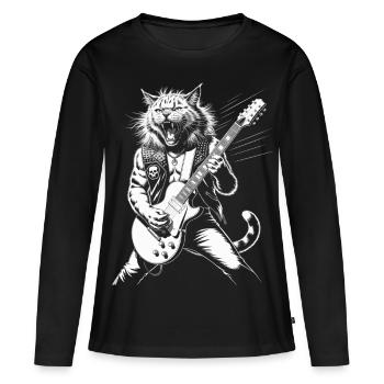 Musique Rock, Chat, Guitare, Guitariste, Heavy Metal - T-shirt manches longues Premium bio Femme - noir - Devant - Julia (174cm)