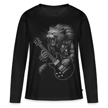 Musique Rock, Chat, Guitare, Rocker, Musique Rock - T-shirt manches longues Premium bio Femme - noir - Devant - Julia (174cm)