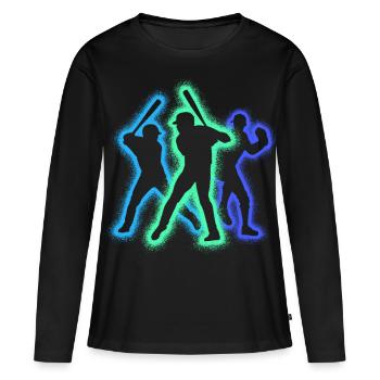 Baseball Baseballer Silhouettes Joueur de Baseball - T-shirt manches longues Premium bio Femme - noir - Devant - Julia (174cm)