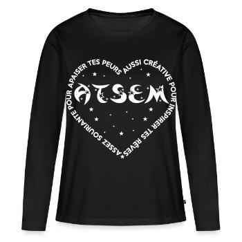 ATSEM COEUR SOURIANTE - T-shirt manches longues Premium bio Femme - noir - Devant - Julia (174cm)