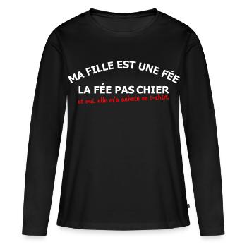 Ma fille est une fée - T-shirt manches longues Premium bio Femme - noir - Devant - Julia (174cm)