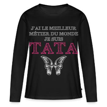 Je suis Tata - T-shirt manches longues Premium bio Femme - noir - Devant - Julia (174cm)