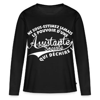 Assistante Sociale qui déchire - T-shirt manches longues Premium bio Femme - noir - Devant - Julia (174cm)