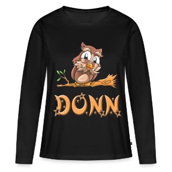 Eule Donn - Frauen Premium Bio Langarmshirt - Schwarz - Vorne - Julia (174cm)