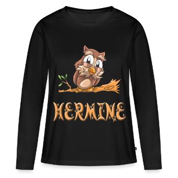 Eule Hermine - Frauen Premium Bio Langarmshirt - Schwarz - Vorne - Julia (174cm)