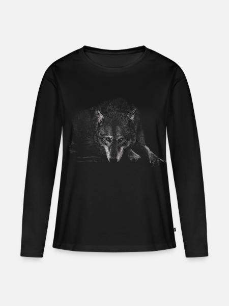 Wolf - Frauen Premium Bio Langarmshirt - Schwarz
