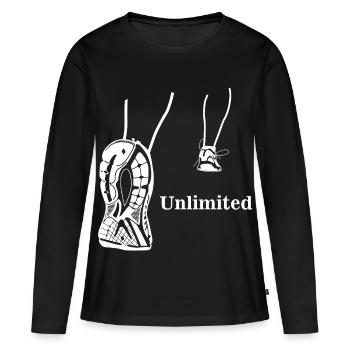Illimité - conception en cours d'exécution - T-shirt manches longues Premium bio Femme - noir - Devant - Julia (174cm)