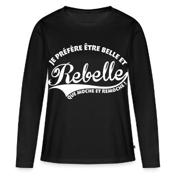 Belle et Rebelle - T-shirt manches longues Premium bio Femme - noir - Devant - Julia (174cm)