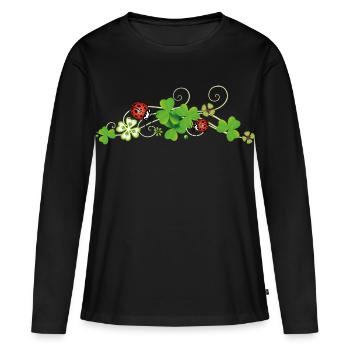 Trèfle, trèfle chanceux avec des coccinelles. - T-shirt manches longues Premium bio Femme - noir - Devant - Julia (174cm)