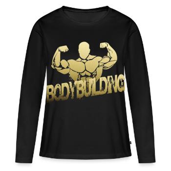 Musculation - T-shirt manches longues Premium bio Femme - noir - Devant - Julia (174cm)