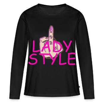 Lady Style Mittelfinger - Frauen Premium Bio Langarmshirt - Schwarz - Vorne - Julia (174cm)