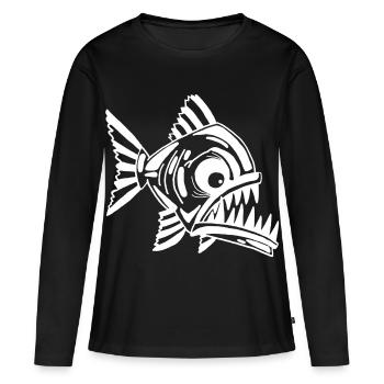 Poisson blanc carnivore - T-shirt manches longues Premium bio Femme - noir - Devant - Julia (174cm)