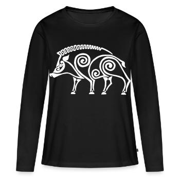 sanglier celte blanc - T-shirt manches longues Premium bio Femme - noir - Devant - Julia (174cm)