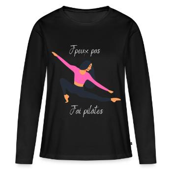 J'peux pas j'ai pilâtes - T-shirt manches longues Premium bio Femme - noir - Devant - Julia (174cm)