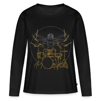 Drums Da Vinci - Drummer Rock Gift - Women's Premium Organic Long Sleeve Shirt - black - Front - Julia (174cm)