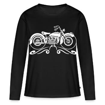 Moto vintage avec filigrane ornemental - T-shirt manches longues Premium bio Femme - noir - Devant - Julia (174cm)