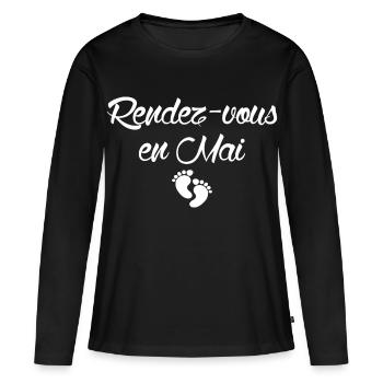 Rendez-vous en Mai grossesse - T-shirt manches longues Premium bio Femme - noir - Devant - Julia (174cm)