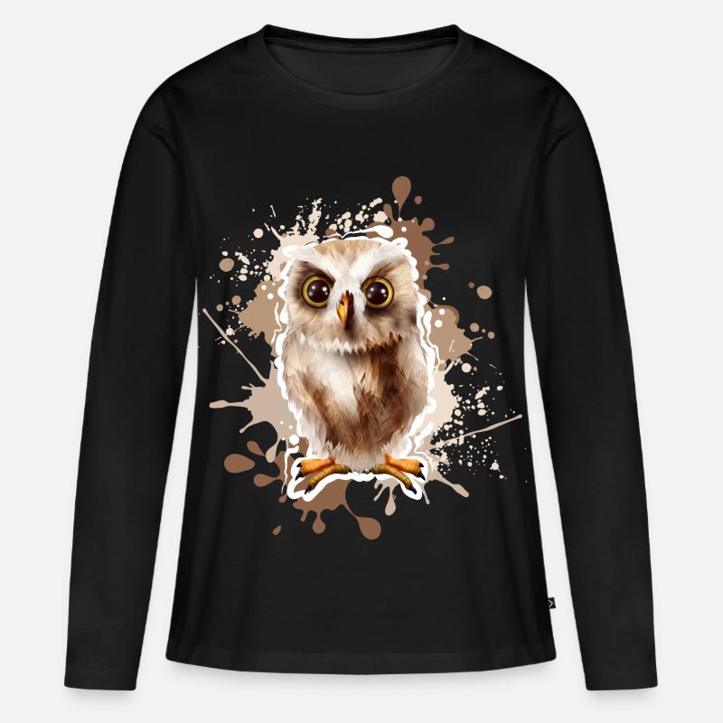 Eule - Frauen Premium Bio Langarmshirt - Schwarz