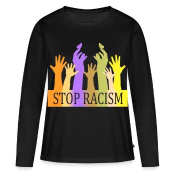Stop au racisme - T-shirt manches longues Premium bio Femme - noir - Devant - Julia (174cm)