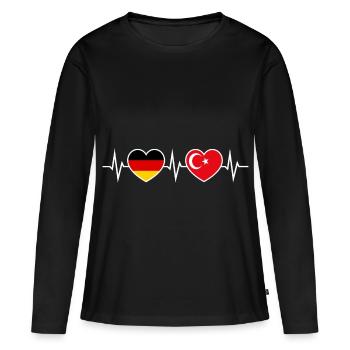 Deutsch-Türke Deutschland Türkei Herzen Herzschlag - Frauen Premium Bio Langarmshirt - Schwarz - Vorne - Julia (174cm)
