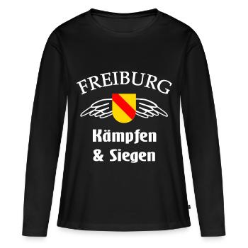 Freiburger - Frauen Premium Bio Langarmshirt - Schwarz - Vorne - Julia (174cm)