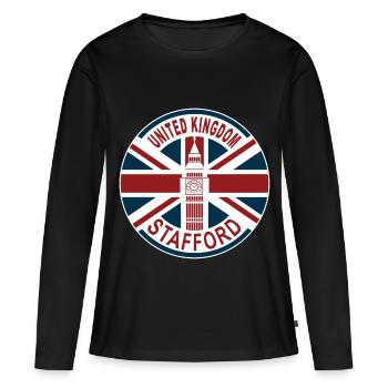Stafford Royaume-Uni Royaume-Uni Union Jack Drapeau britannique - T-shirt manches longues Premium bio Femme - noir - Devant - Julia (174cm)