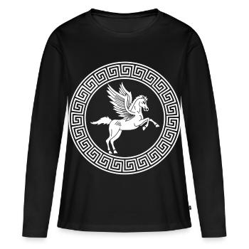 Symbole du cheval Pégase blanc - T-shirt manches longues Premium bio Femme - noir - Devant - Julia (174cm)