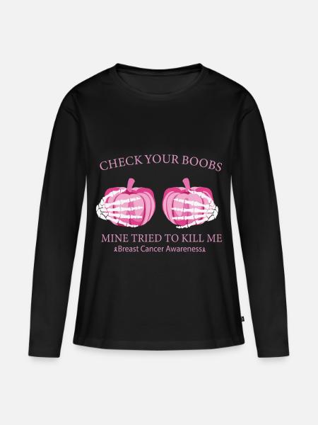 Check Your Boobs Breast Cancer Pumpkin - Women's Premium Organic Long Sleeve Shirt - black