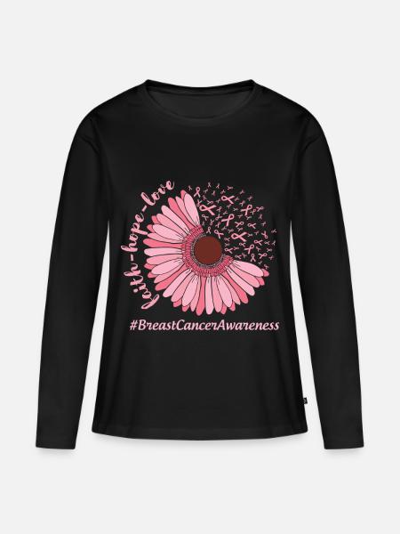 Sensibilisation au cancer du sein Fleur rose - T-shirt manches longues Premium bio Femme - noir