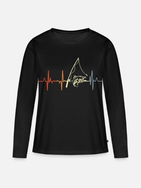 Vintage Angler Herzschlag - Frauen Premium Bio Langarmshirt - Schwarz