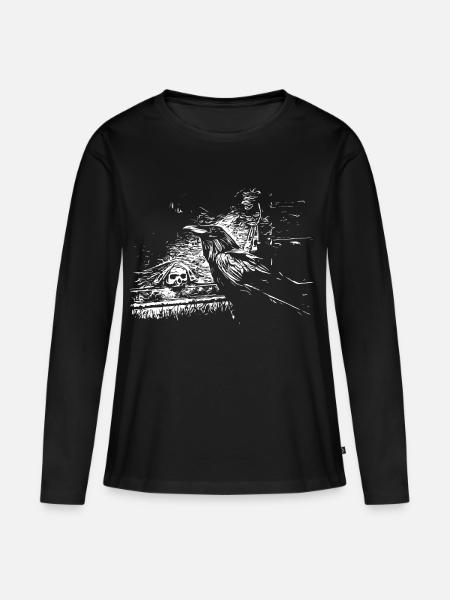 Rabe mit Totenkopf - Frauen Premium Bio Langarmshirt - Schwarz